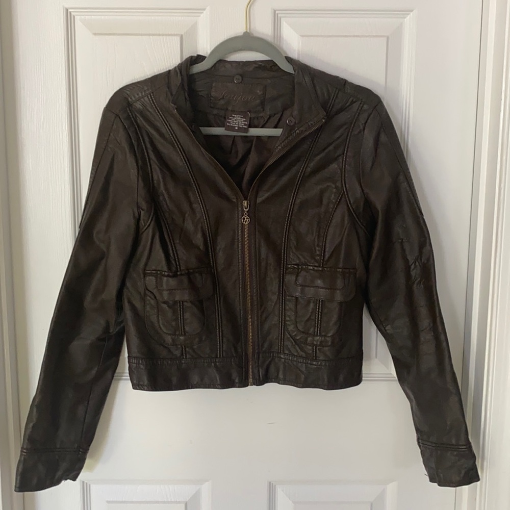 Joujou Faux Solid Brown Leather Jacket